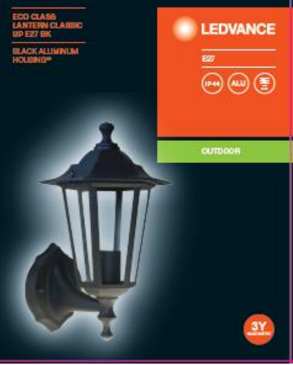 Світильник вуличний настінний Lantern Classic Up E27 60 Вт IP44 чорний Ledvance (4058075537286)