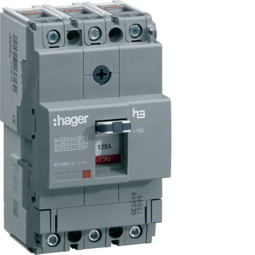 Автоматический выключатель Hager x160, In=160А, 3п, 25kA, Трег./Мфикс. (HHA160H)