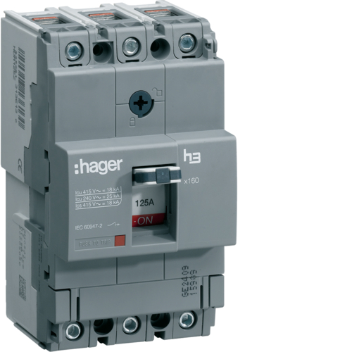 Автоматический выключатель Hager x160, In=125А, 3п, 18kA, Тфикс./Мфикс. (HDA125L)