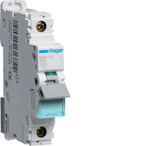 Автоматический выключатель Hager In=16А, 1п, D, 10 kA, 1м (NDN116)