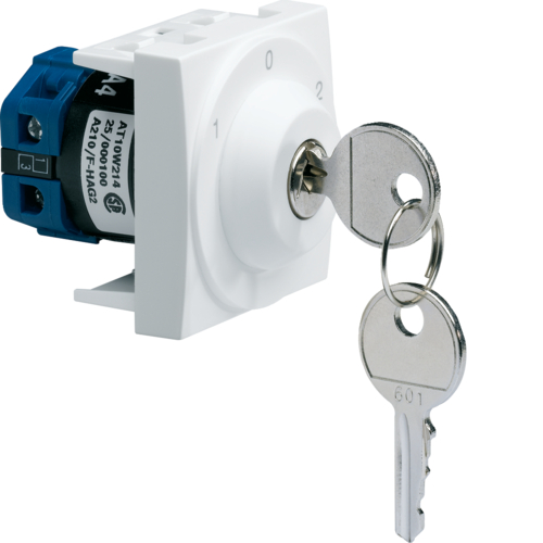 Выключатель Hager поворотный 3-позиционный c ключем 2М Systo белый, 10А/250В (WS036)