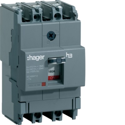 Автоматический выключатель Hager x160, In=160А, 3п, 18kA, Тфикс./Мфикс. (HDA160L)