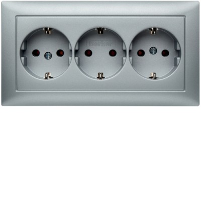 Розетка Berker с з/к тройная, цельная, алюминий 16А/250В S.1/B.х (47661939)