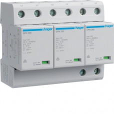 Комбинированный разрядник Hager, клас 1+2,сменный,с индикацией и доп. контактом,TNC,3п,75kA (SPN800R)