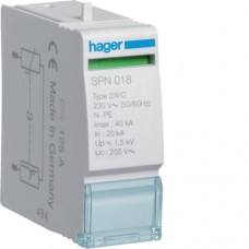 Вставний модуль Hager для разрядника, 1п, 40kA, 255В, Up=1,5kB (SPN018)