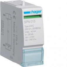 Вставной модуль Hager для разрядника, 1п, 40kA, 400В, Up=2kB (SPN013)