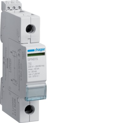 Разрядник Hager класса 2, c доп.контактом, 1п, 40kA, Up<=1,25kB (SPN117)