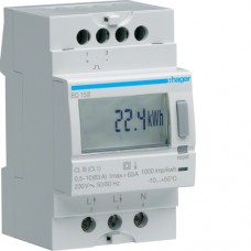 1-Фазный счетчик Hager прямого подключения 2-тарифный 63А, 3м (EC152)