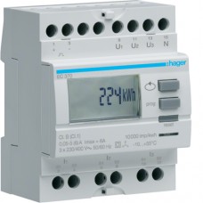 3-Фазный счетчик Hager непрямого подключения 2-тарифный, 4м (EC372)