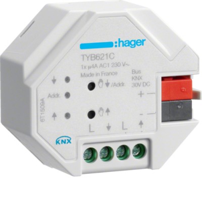 Исполнительное устройство Hager для жалюзи KNX 1-канальное, в/у, 230В (TYB621C)