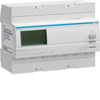 3-Фазный счетчик Hager прямого подключения Modbus, MID 100А, 7м (EC367M)