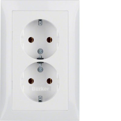 Розетка Berker с з/к двойная, цельная, пол.белизна, 16А/250В S.1 (47548989)
