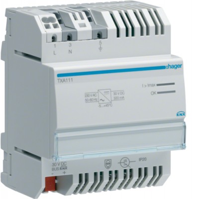 Блок питания Hager 30В DC, 320 мA, KNX (TXA111)