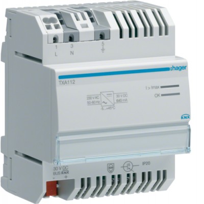 Блок питания Hager 30В DC, 640 мA, KNX (TXA112)