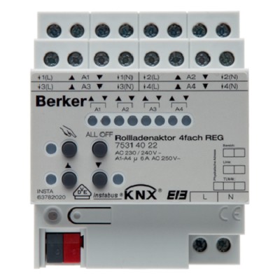 Исполнительное устройство Hager управления рольставнями 6А/230В, 4-канальное, REG, KNX (75314022)