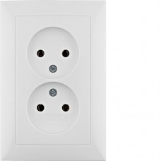 Розетка Berker без з/к двойная, цельная, пол.белизна, 16А/250В S.1 (6167548989)