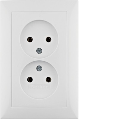 Розетка Berker без з/к двойная, цельная, пол.белизна, 16А/250В S.1 (6167548989)