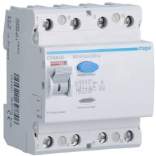 Устройство защитного отключения Hager 4P 100 A, 30 mA, A, 4м (CD484D)