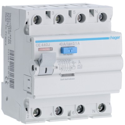 Устройство защитного отключения Hager 4P 40 A, 100 mA, A, 4м (CE440J)