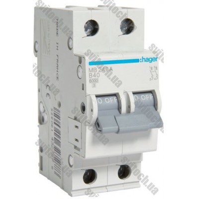 Автоматический выключатель Hager In=50 А, 2п, В, 6 kA, 2м (MB250A)