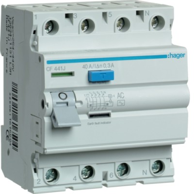 Устройство защитного отключения Hager 4P 40 A, 300 mA, AС, 4м (CF441J)