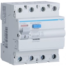 Устройство защитного отключения Hager 4P 25A, 30 mA, AC, 4м (CD426J)