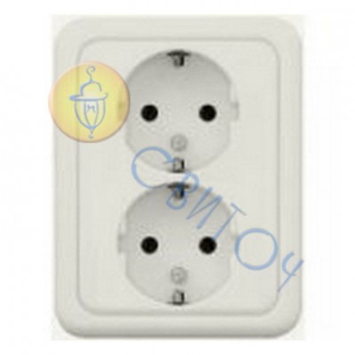 13003302 Розетка без з/к подвійна з рамкою біла REGINA, 16А/230В 