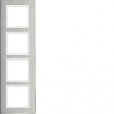 Рамка Berker 4Х вертикальная нержавеющая сталь/пол.белизна B.7 (10143609)
