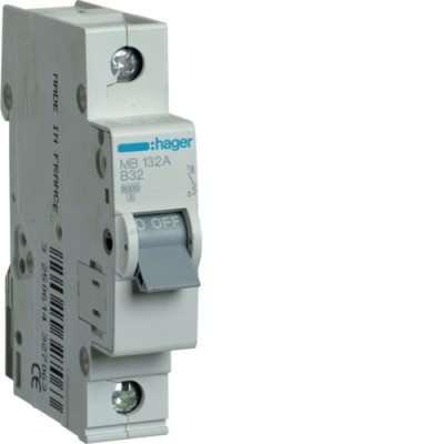 Автоматический выключатель Hager In=32 А, 1п, В, 6 kA, 1м (MB132A)