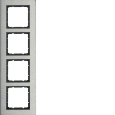 Рамка Berker 4Х вертикальная нержавеющая сталь/антрацит B.7 (10143606)