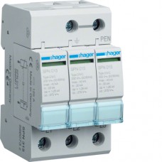 Разрядник Hager класса 2, 3п, 40kA, Up<=1,25kB, 3м (SPN315)