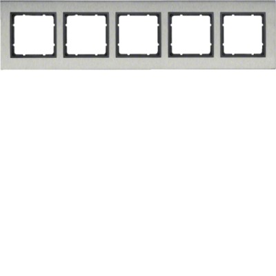 Рамка Berker 5Х горизонтальна нержавіюча сталь/антрацит B. 7 (10253606)