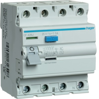 Устройство защитного отключения Hager 4P 25A, 300 mA, AC, 4м (CF426J)