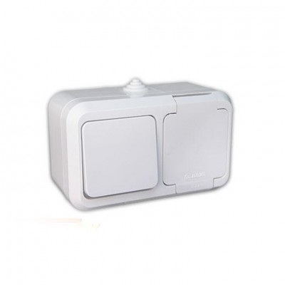 Выключатель 1-клавишный+розетка с крышкой Makel IP44 Белый (18350)