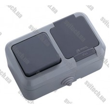 Выключатель 1-клавишный+розетка с крышкой Makel IP44 Серый (18150)