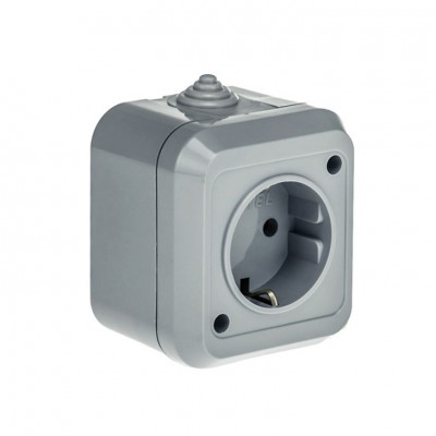 18108 Розетка с заземлением IP44 СЕРАЯ Makel