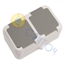 18154 Розетка 2-на с крышкой IP44 СЕРАЯ Makel