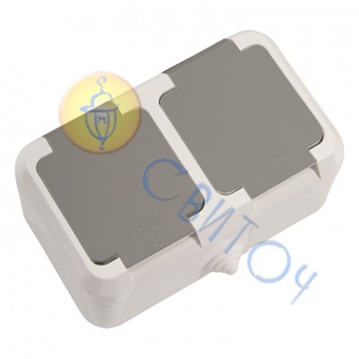 18154 Розетка 2-на с крышкой IP44 СЕРАЯ Makel