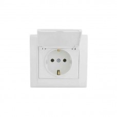42001029 Розетка с заземлением и крышкой Defne/белая Makel