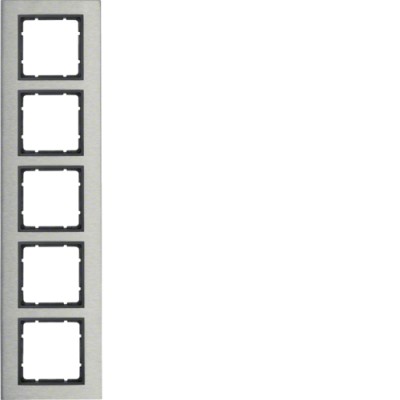 Рамка Berker 5Х вертикальна нержавіюча сталь/антрацит B. 7 (10153606)