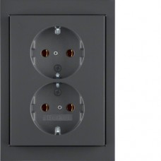 Розетка Berker с з/к двойная, цельная, антрацит, 16А/250В K.1 (47537006)