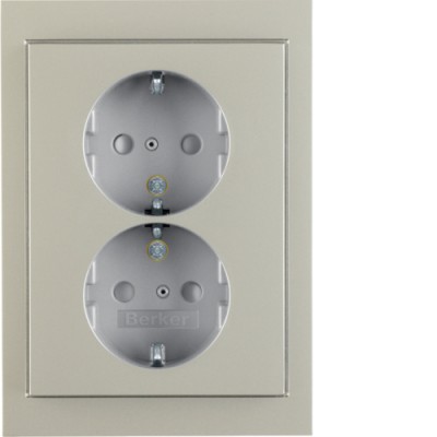 Розетка Berker с з/к двойная, цельная, стальной лак, 16А/250В K.5 (47537004)