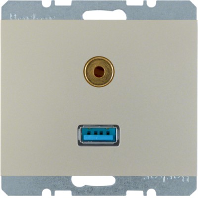 Розетка Berker USB/3.5мм аудио, стальной лак, K.5 (3315397004)