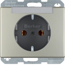 Розетка Berker с з/к с полем д/надписи, стальной лак, 16А/250В ARSYS (47399004)