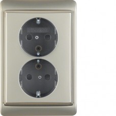 Розетка Berker двойная с з/к, защ.контактов, стальной лак, 16А/250В ARSYS (47299004)