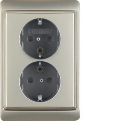 Розетка Berker двойная с з/к, защ.контактов, стальной лак, 16А/250В ARSYS (47299004)
