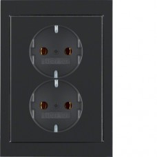 Розетка Berker с з/к двойная цельная, 16А/250В, черная, R.3 (47537005)