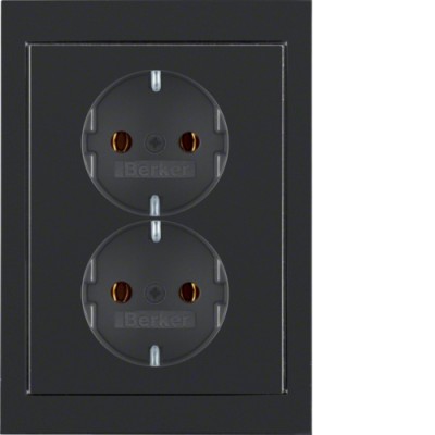 Розетка Berker с з/к двойная цельная, 16А/250В, черная, R.3 (47537005)