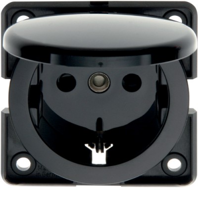 Розетка Berker с з/к с крышкой, черная, 16А/250В, MOBIL R TWIN (9419705)