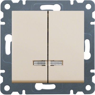 Выключатель Hager с подсветкой 2-клавишный Lumina-2, крем, 10АХ/230В (WL0241)